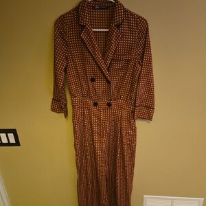 Zara Brown Checkered Long Sleeve Dress